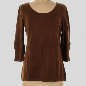 Peruvian Connection 100% Pima Cotton brown pullover sweater 3/4 sleeve scoop